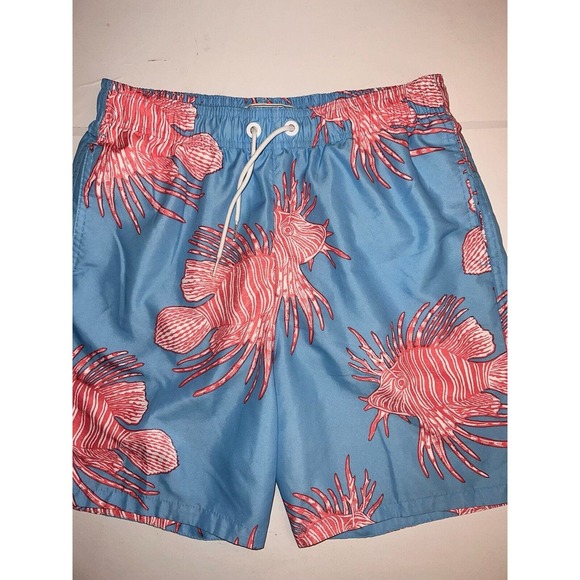 ABERCROMBIE & FITCH TRUNKS BLUE RED WHITE LIONFISH PRINT SWIM EXTRA SMALL XS